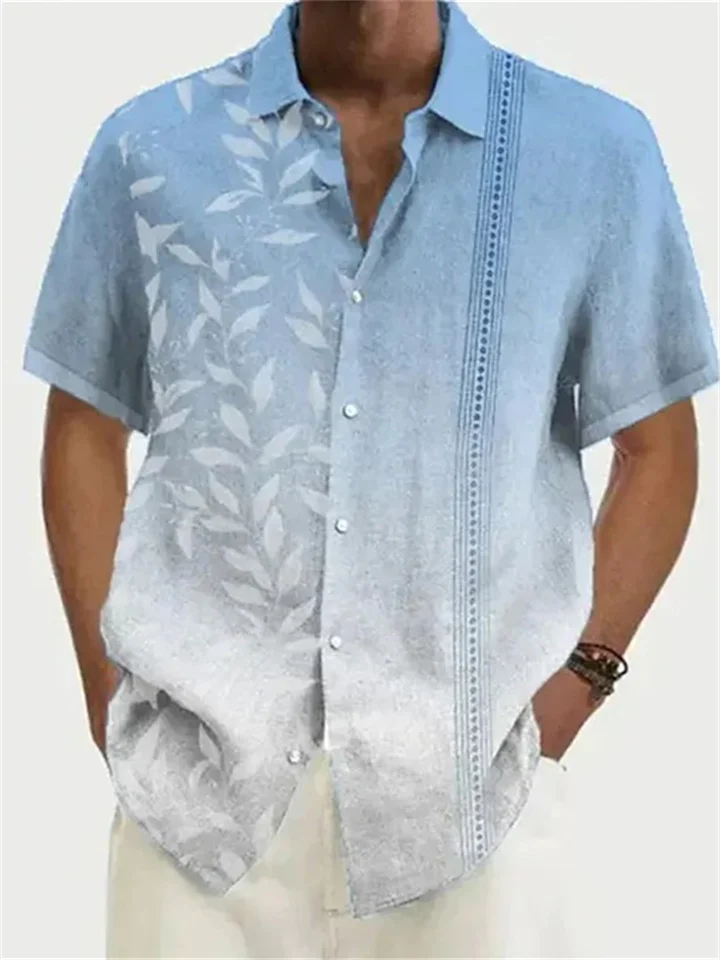 Men's Shirt Summer Hawaiian Shirt Gradient Graphic Prints Leaves Turndown Red Royal Blue Blue Dusty Blue Green Street Casual Short Sleeves Button-Down Print Clothing Apparel Linen Tropical Sports-Cosfine