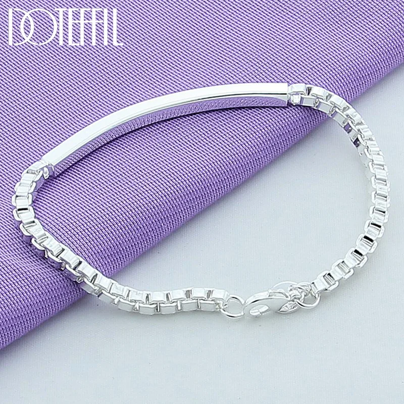 DOTEFFIL 925 Sterling Silver 4mm Box Chain Bracelet For Men Women Jewelry