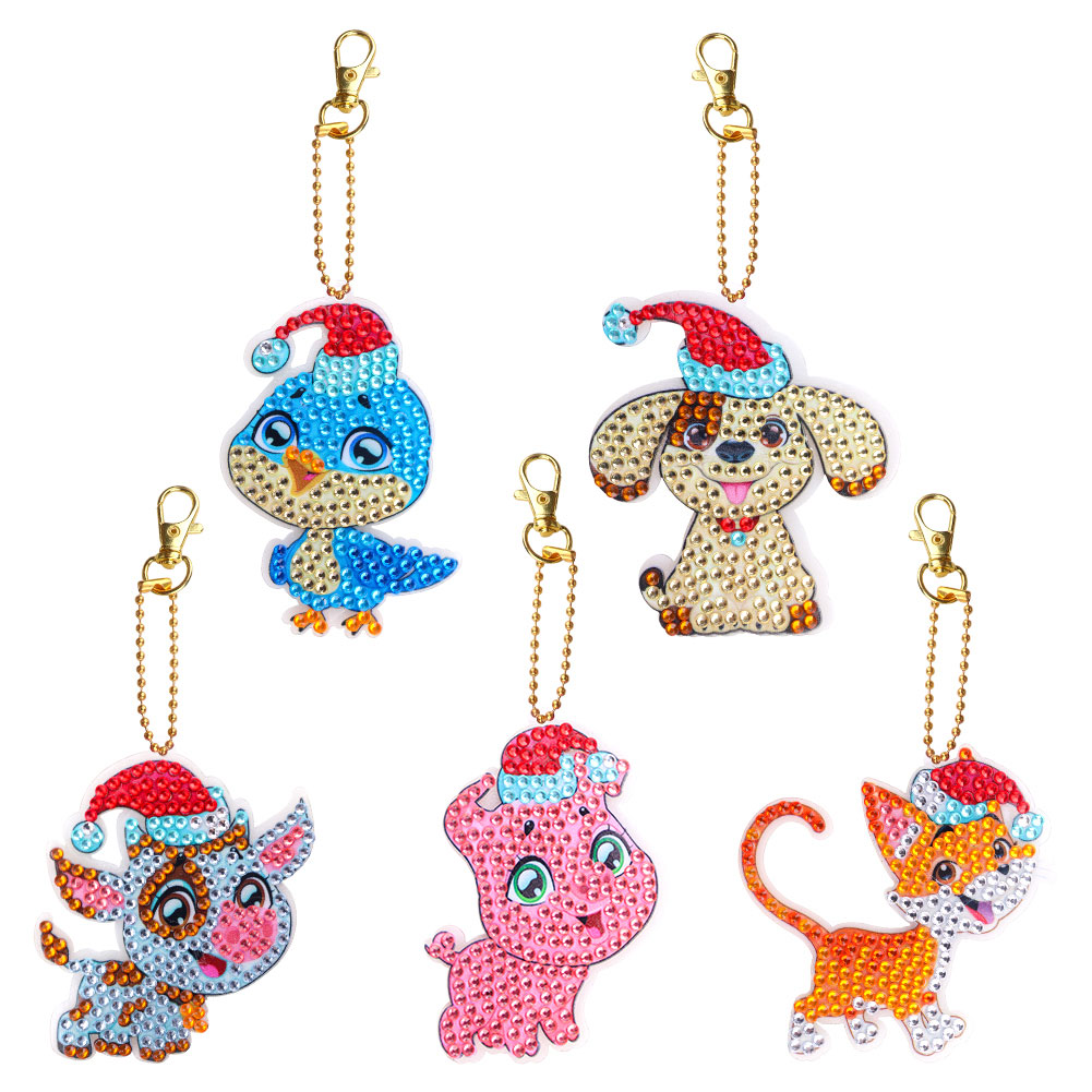 

5pcs Christmas Animal Double Sided - 5D DIY Craft Keychain, 501 Original