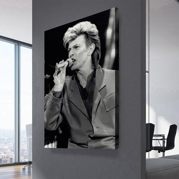 David Bowie singing in microphone Canvas Wall Art