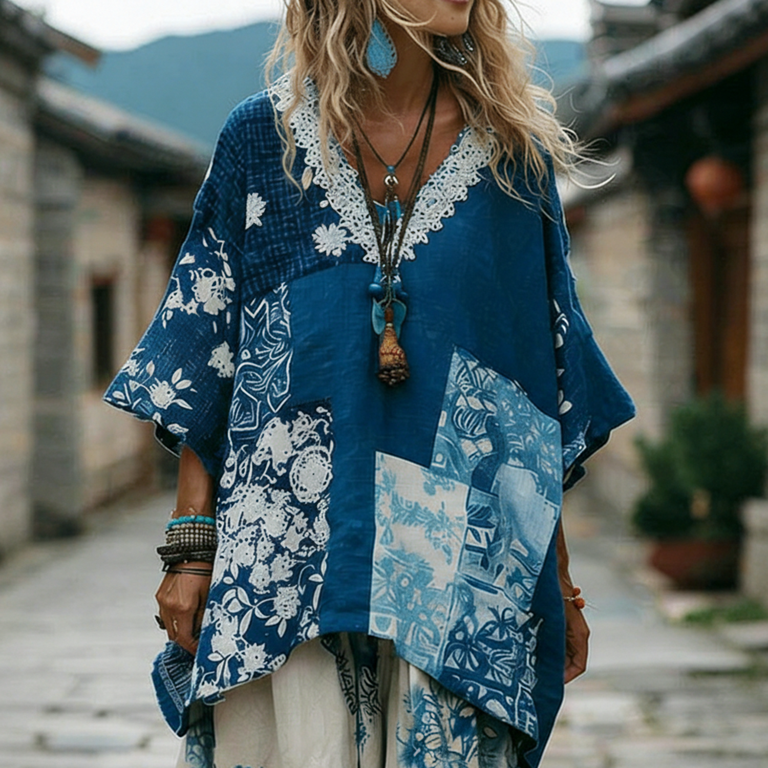 Linen Bohemian Embroidered Top Women's Loose Long Sleeve Peasant Blouse Ethnic Vintage Style Summer Casual Shirt - Helixace