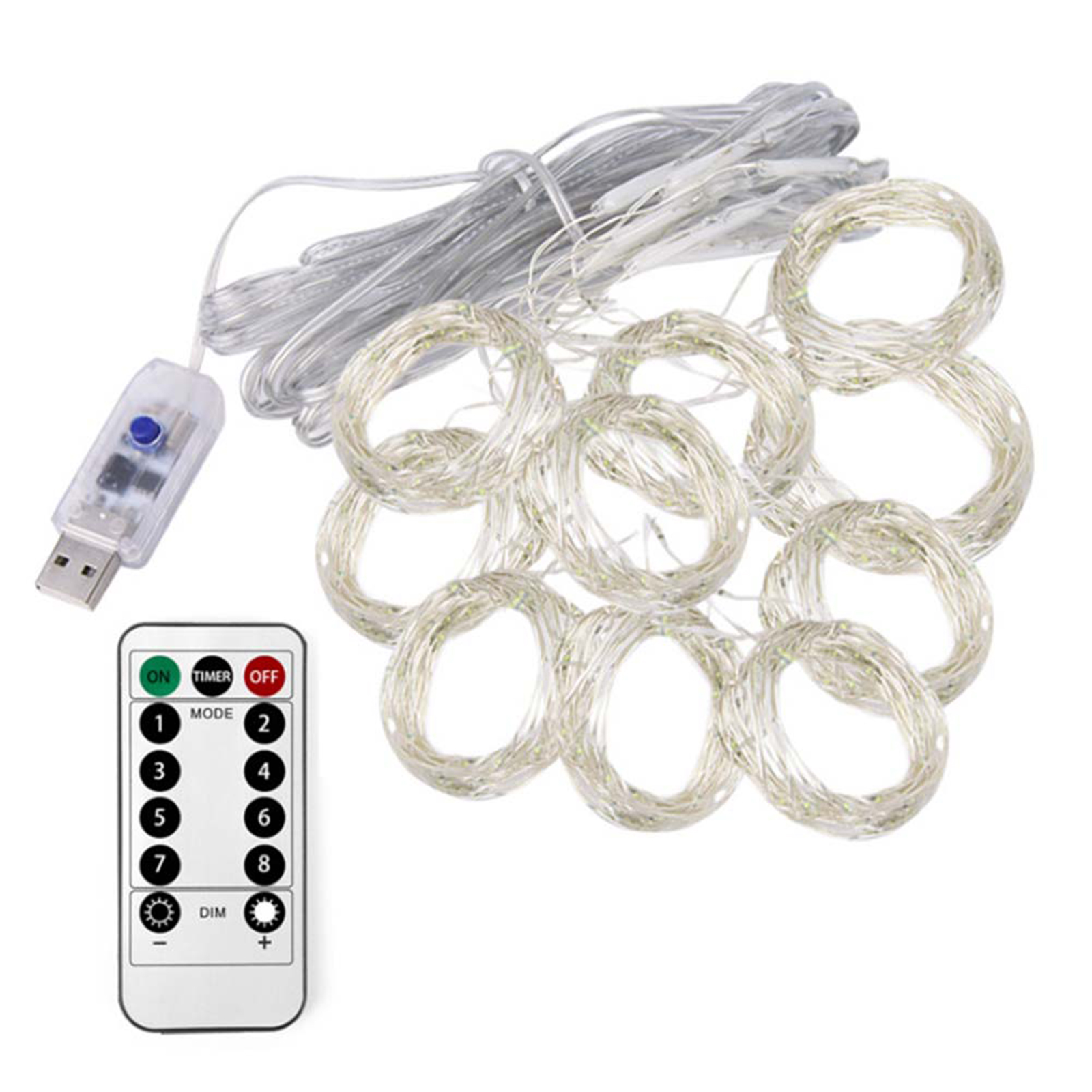 

LED Window Curtain String Light 8 Modes Waterproof Remote Control Decor, Positive white;3 x 3 meters hook, 501 Original