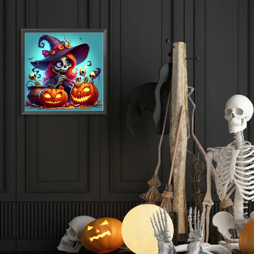 Full Round Diamond Painting 40*40cm - Witch And Pumpkin