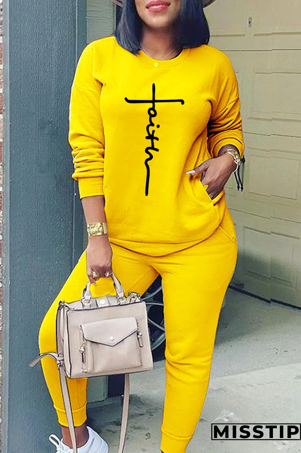 Black Casual Print Patchwork O Neck Long Sleeve Two Pieces