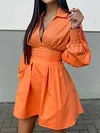 Solid Color Deep V-Neck Long Sleeve Hollow Fashion Mini Dress