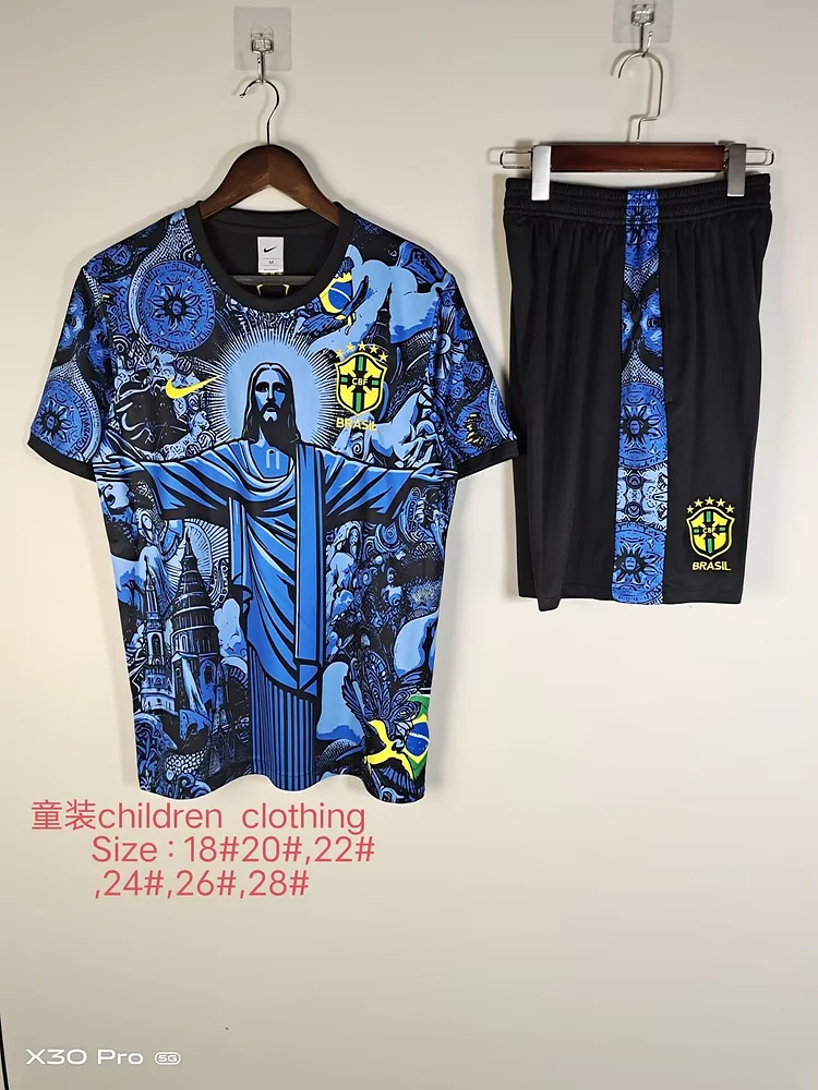 2025-26 Brazil children's short-sleeved training suit blue