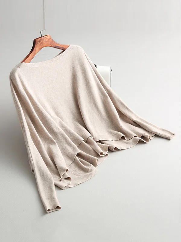 Solid Color Loose Long Sleeves Boat Neck Sweater Pullovers Knitwear