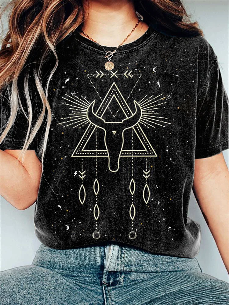 Sacred Shaman Pattern Print Casual Vintage T-shirt