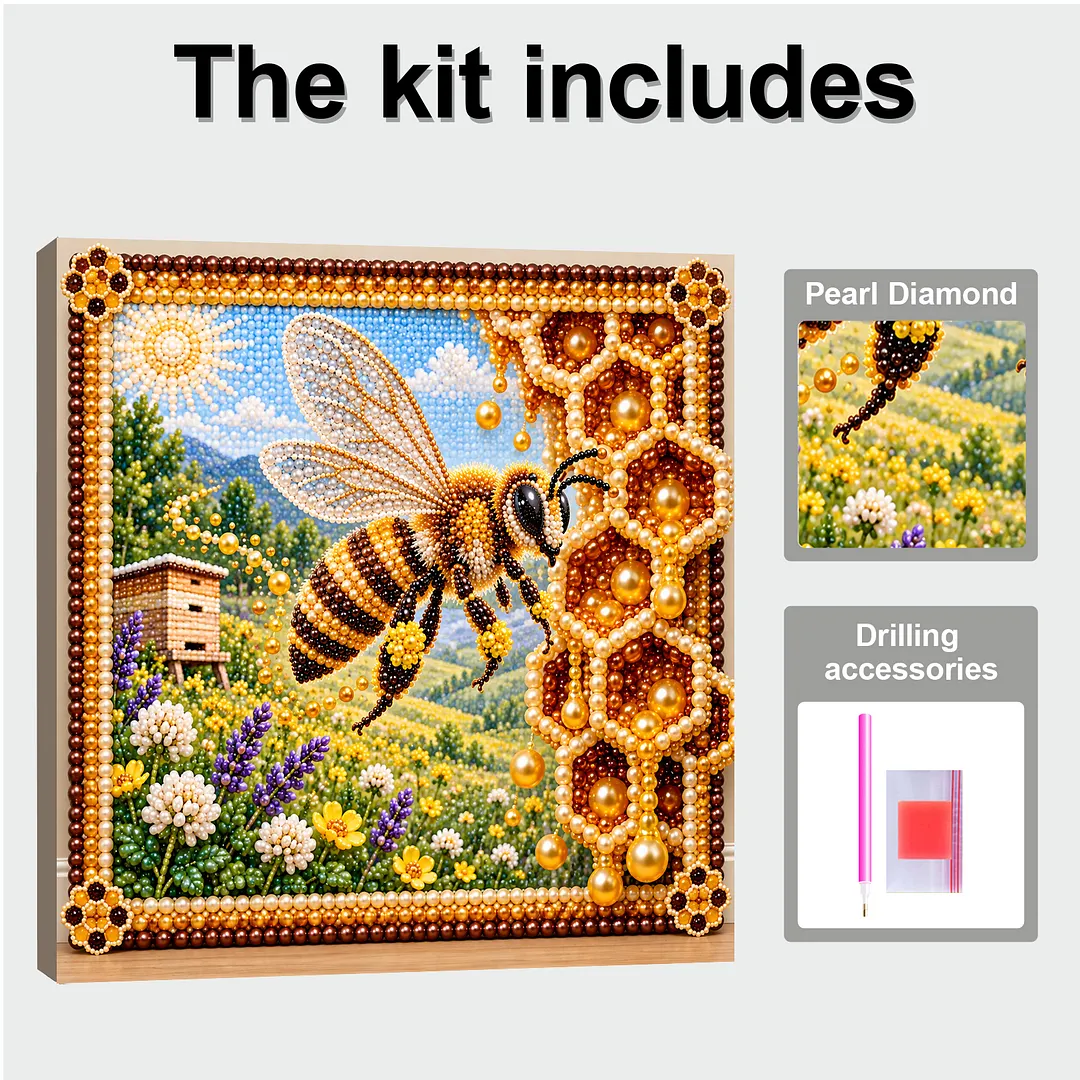 Framed Pearl Painting Kit Bee And Honeycomb 11.81x11.81in