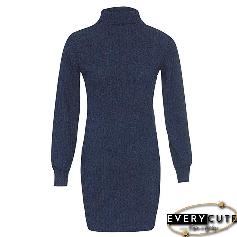 Navy Blue High Neck Mini Dress