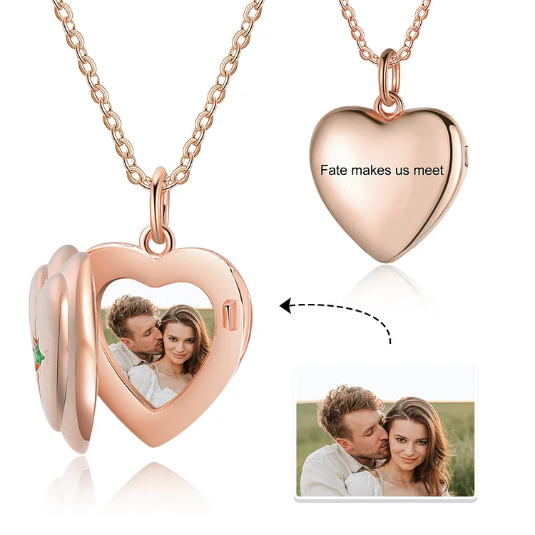 Personalized Heart Picture Locket Necklace, Custom Necklace with Picture and Text