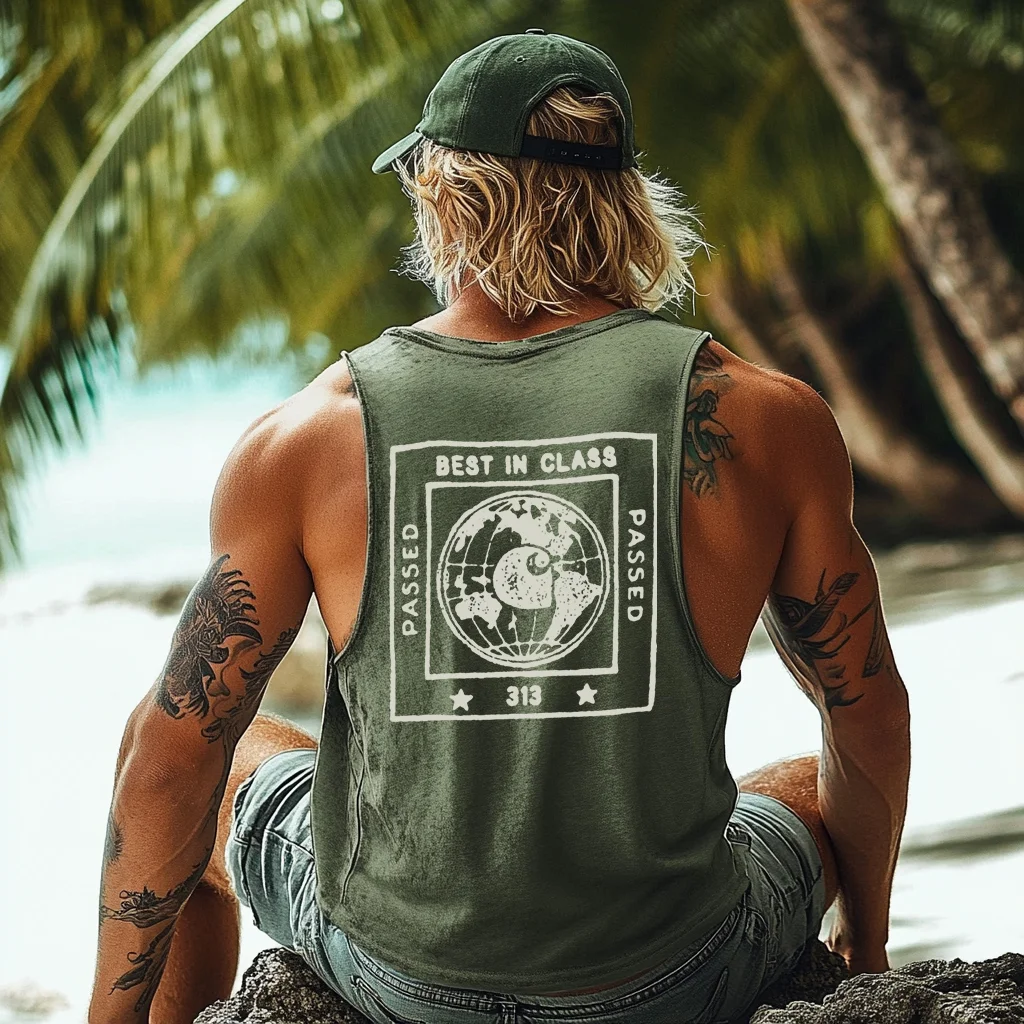  Olive Green Sleeveless Top for Men - Perfect for Casual Summer Outfits