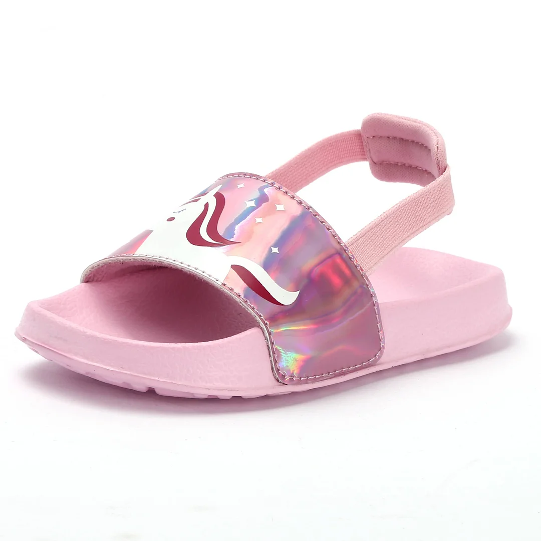 Graduation Gift Big Sale  Girls Slides Sandal Toddler Outdoor Indoor Lightweight Anti-skid Beach/Pool Children Unicorn Slippers For Baby with Back Strap