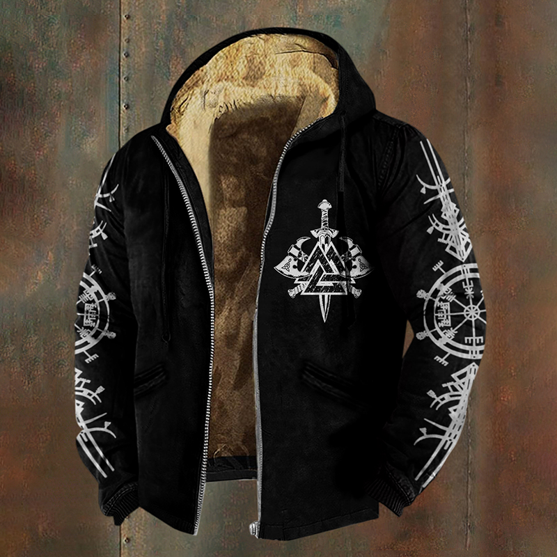 Men's Viking Weapons Compass Vegvisir Vintage Full Zip Hoodie elevenforest