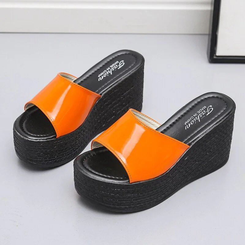 Qengg Heels Slippers Women Wedding Shoes Summer 2022 White Black Platform Wedges Slides Ladies Beach Slippers Shoes Woman