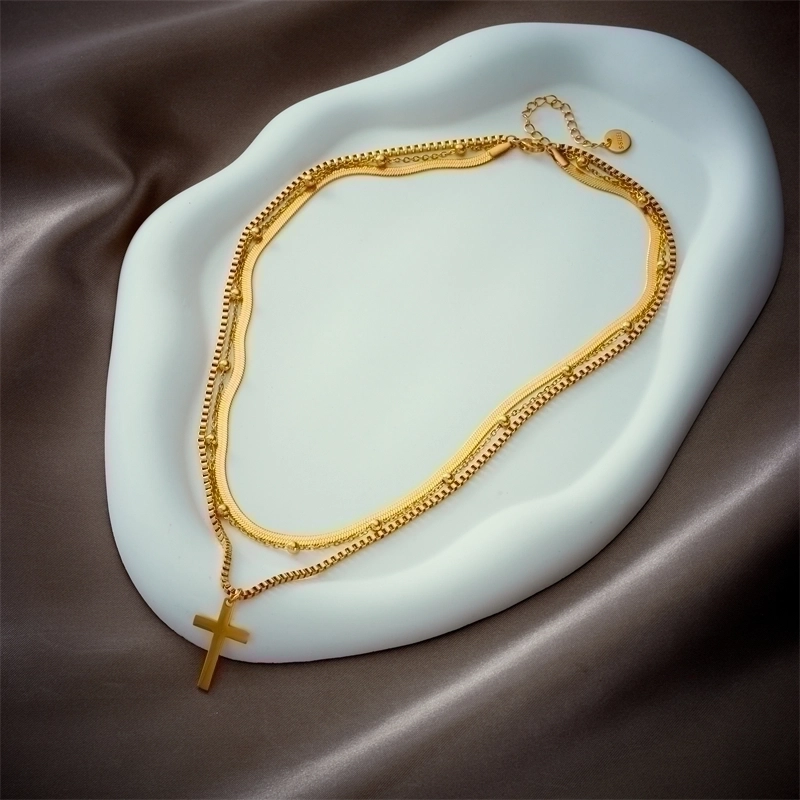 Vintage Style Cross 304 Stainless Steel 18K Gold Plated Gold Plated Stainless Steel Necklaces
