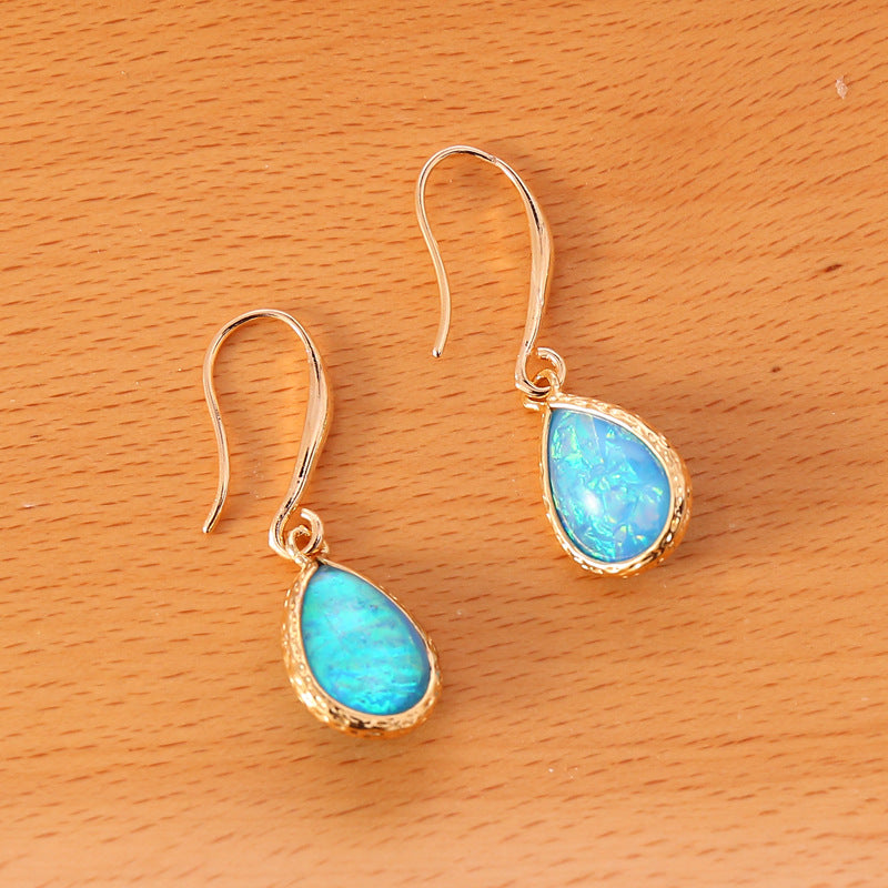 Women Metal Geometric Droplet Gemstone Stud Earrings