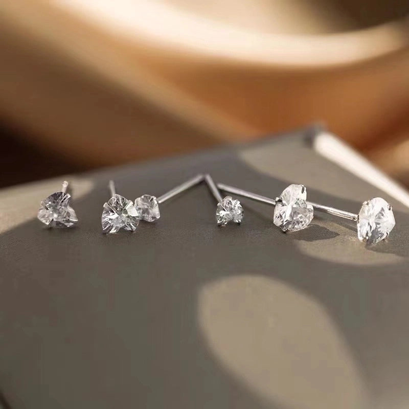 1 Pair 925 Sterling Silver Heart Shape Ear Studs