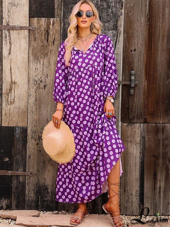 Polka Dot Print Purple Long Skirt With Versatile Styling