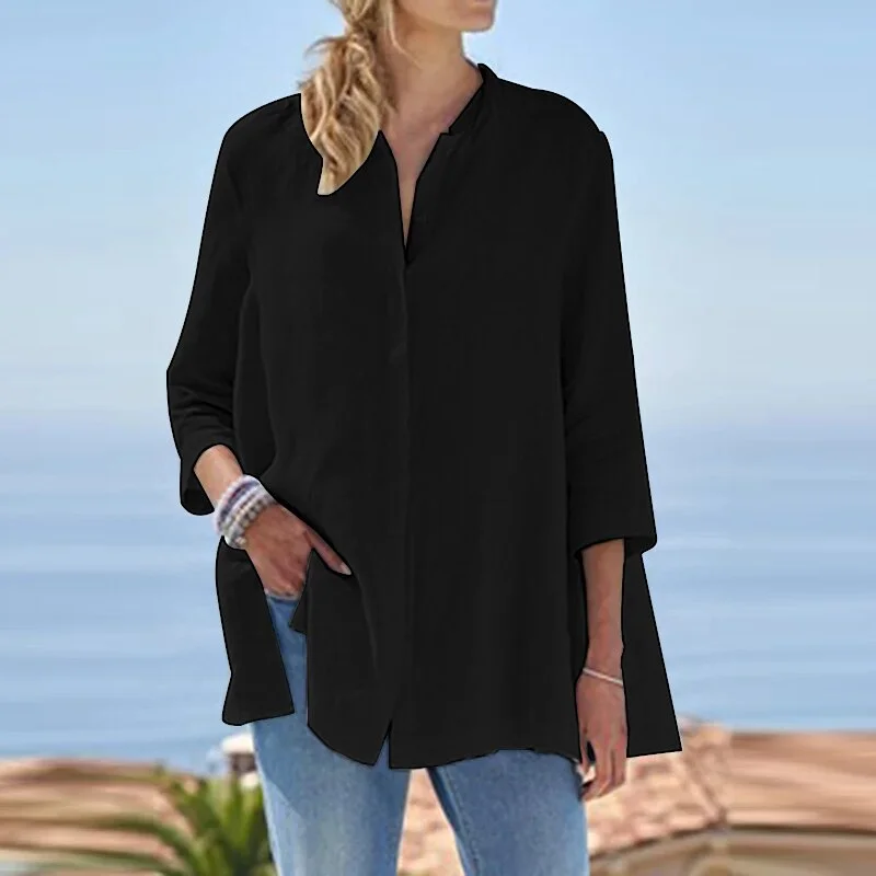 Oversized ZANZEA Women Elegant 3/4 Sleeve Buttons Down Shirt Casual Summer Thin Blouse Work Blusas Female Solid Loose Tops Tunic