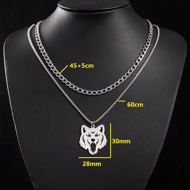 Hip-Hop Exaggerated Punk Wolf 201 Stainless Steel Hollow Out Unisex Pendant Necklace Necklace Men Layered Necklaces