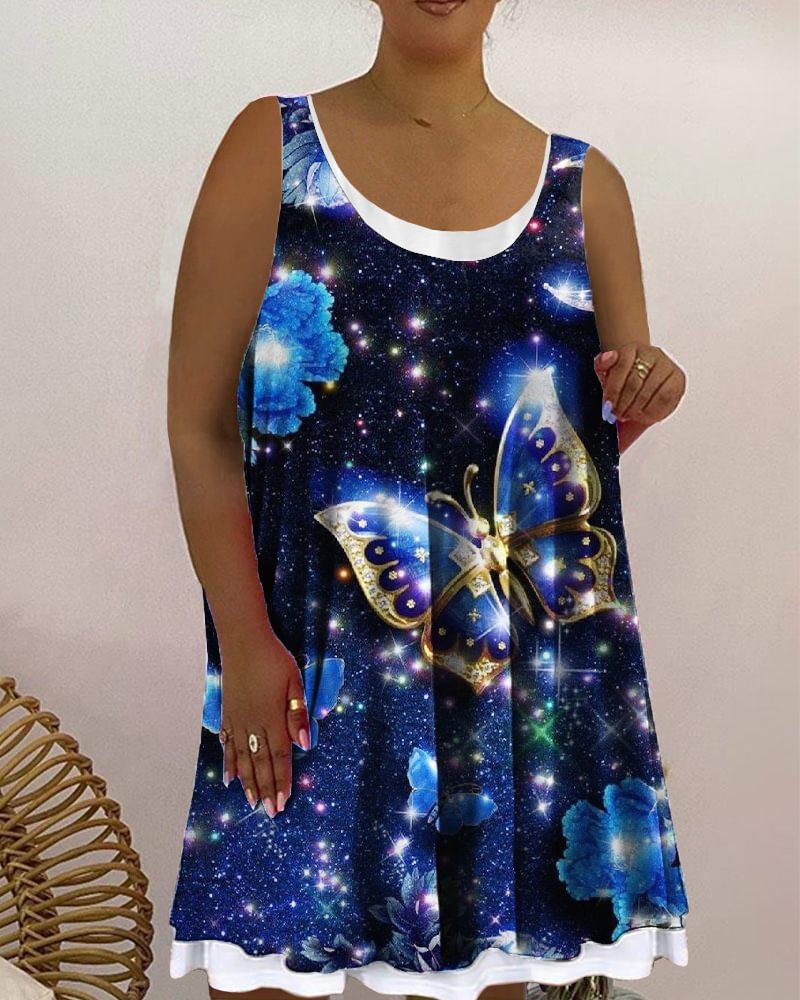 Women's Casual Print Fake Two Piece Dress