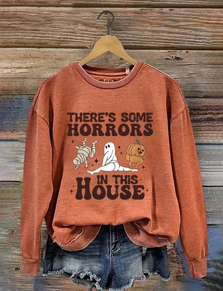 Women's There's Some Horrors In This House Printed Round Neck Long Sleeve Sweatshirt socialshop