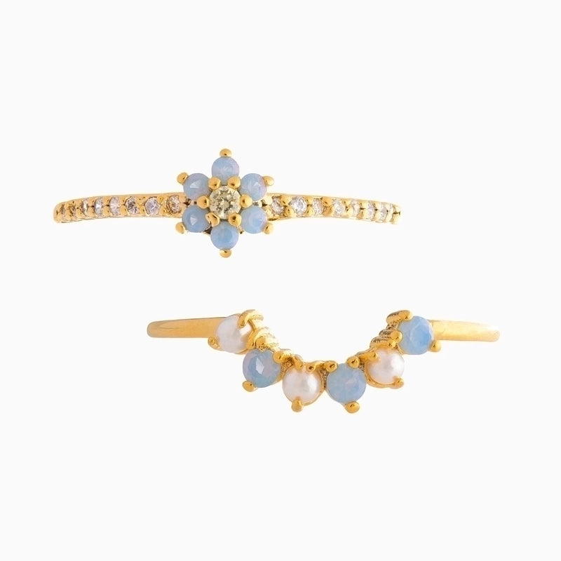 Summer New Fashion Blue Color Flower Cool  Copper Rings