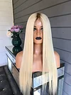 Dark Roots Blonde Color Silk Straight Hair Brazilian Hair Lace Front Wigs