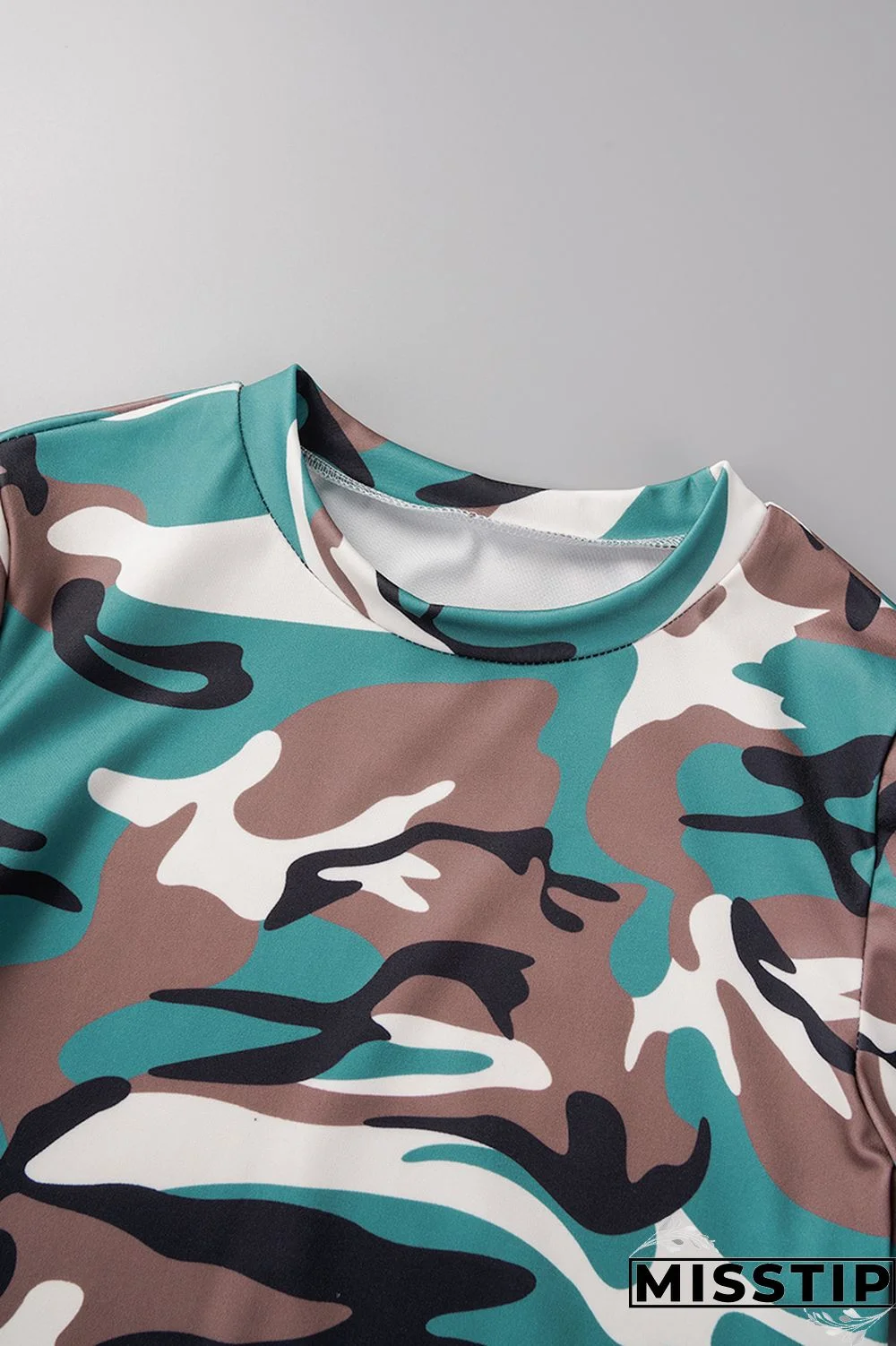 Coffee Casual Print Patchwork Slit O Neck Short Sleeve Two Pieces