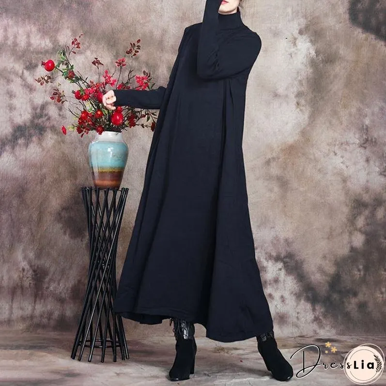 Solid Knitted High Neck Casual Dress ( Limited Stock)