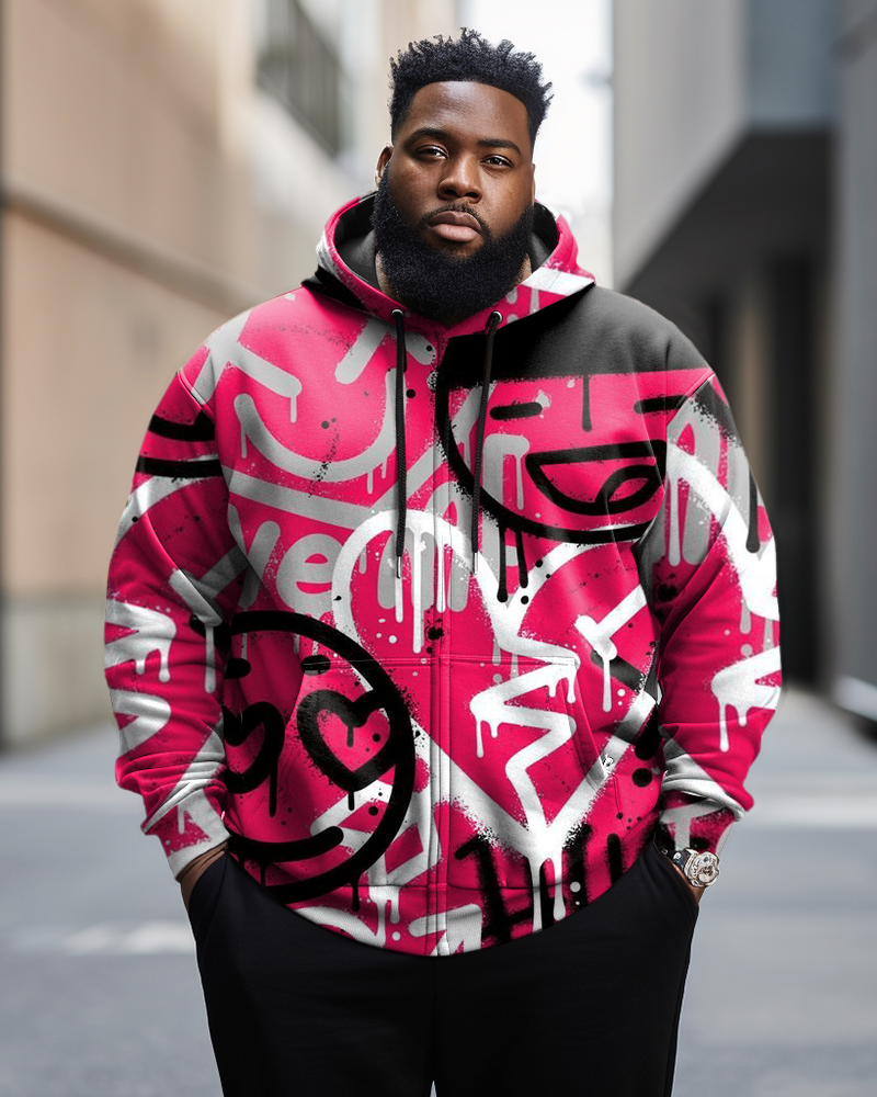 Men's Plus Size Casual Street Art Graffiti Zipper Hoodie