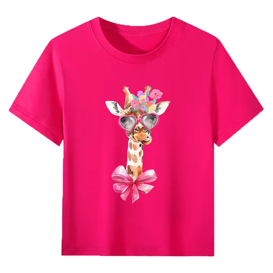 【2Y-13Y】Giraffe With Heart Sunglasses & Bow Kids' T-Shirt