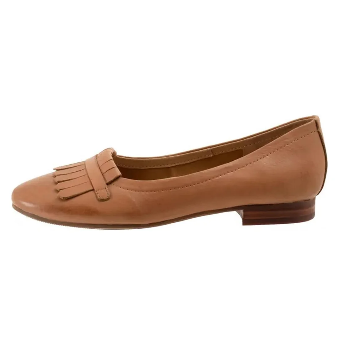 Women's Casual Fringes Round Toe Low Heel Pumps Shoes in Brown