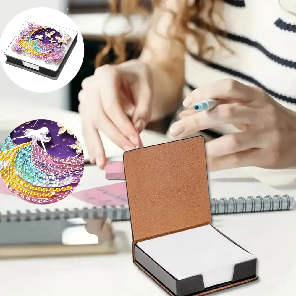 PU Girl Diamond Painting Notecard Box Rhinestones Post It Dispenser