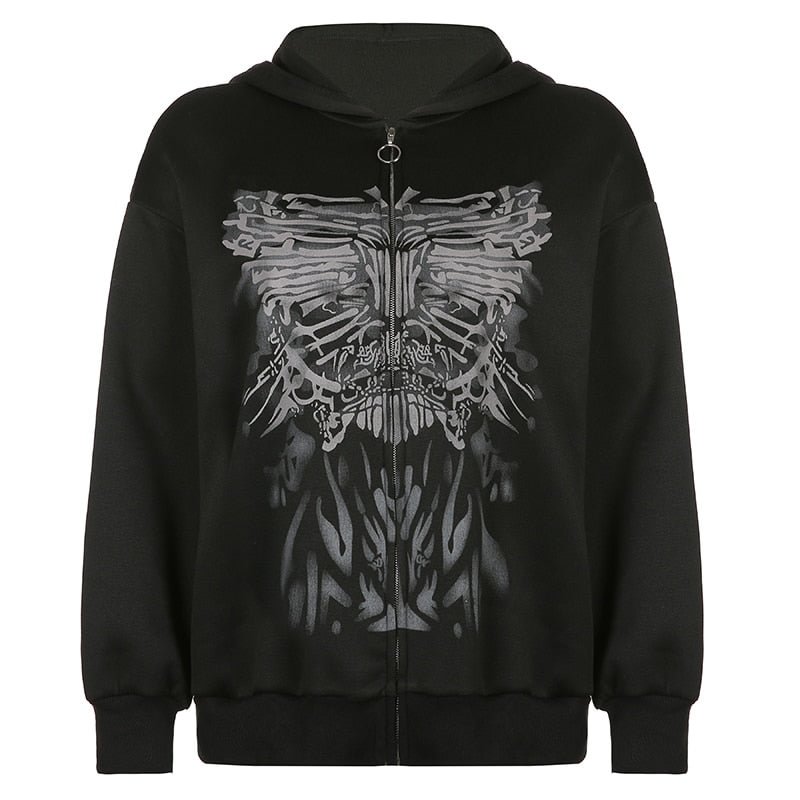 Butterfly Print Grunge Fairycore Hoodie Jackets Gothic Zip Up Loose Autumn Coats Retro Harajuku Cute Aesthetic Top Cuteandpsycho