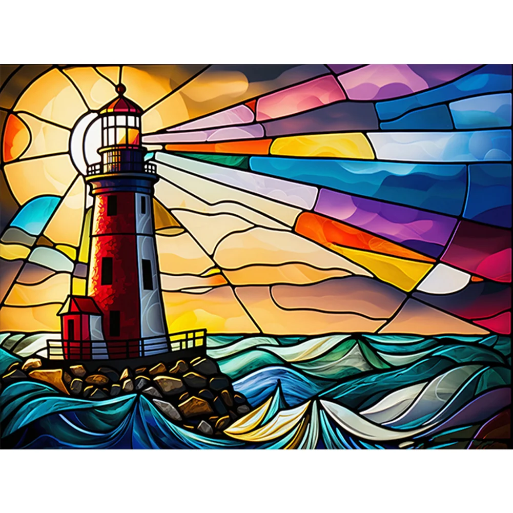 Diamond Painting - Full Round Drill - Stained Glass Lighthouse(40*30cm)