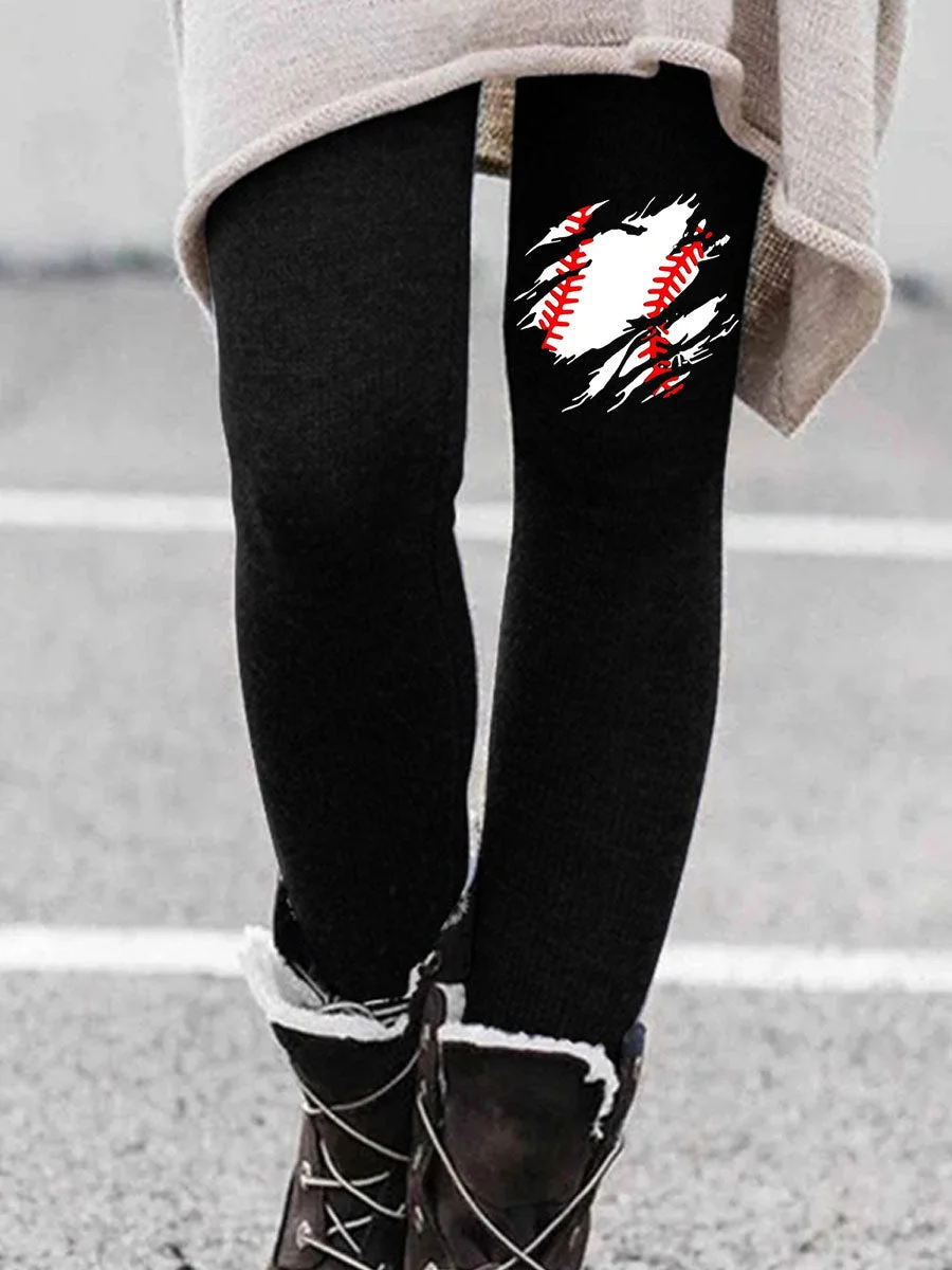 Ripped Baseball Printed Leggings