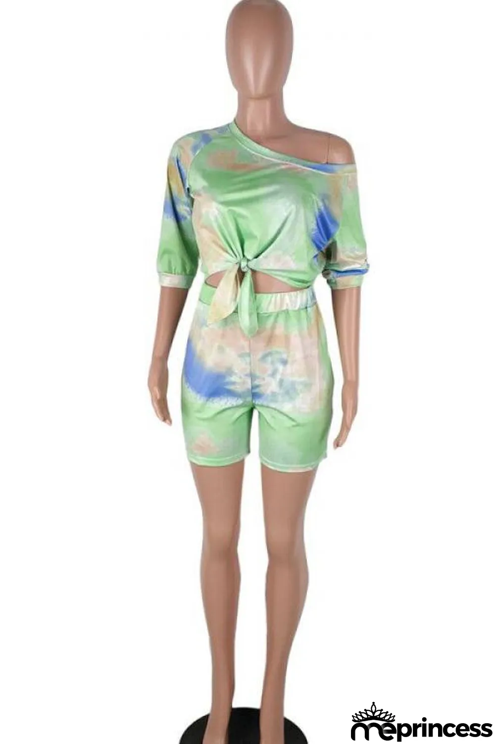 purple Polyester Casual Fashion Two Piece Suits asymmetrical Tie Dye crop top Regular