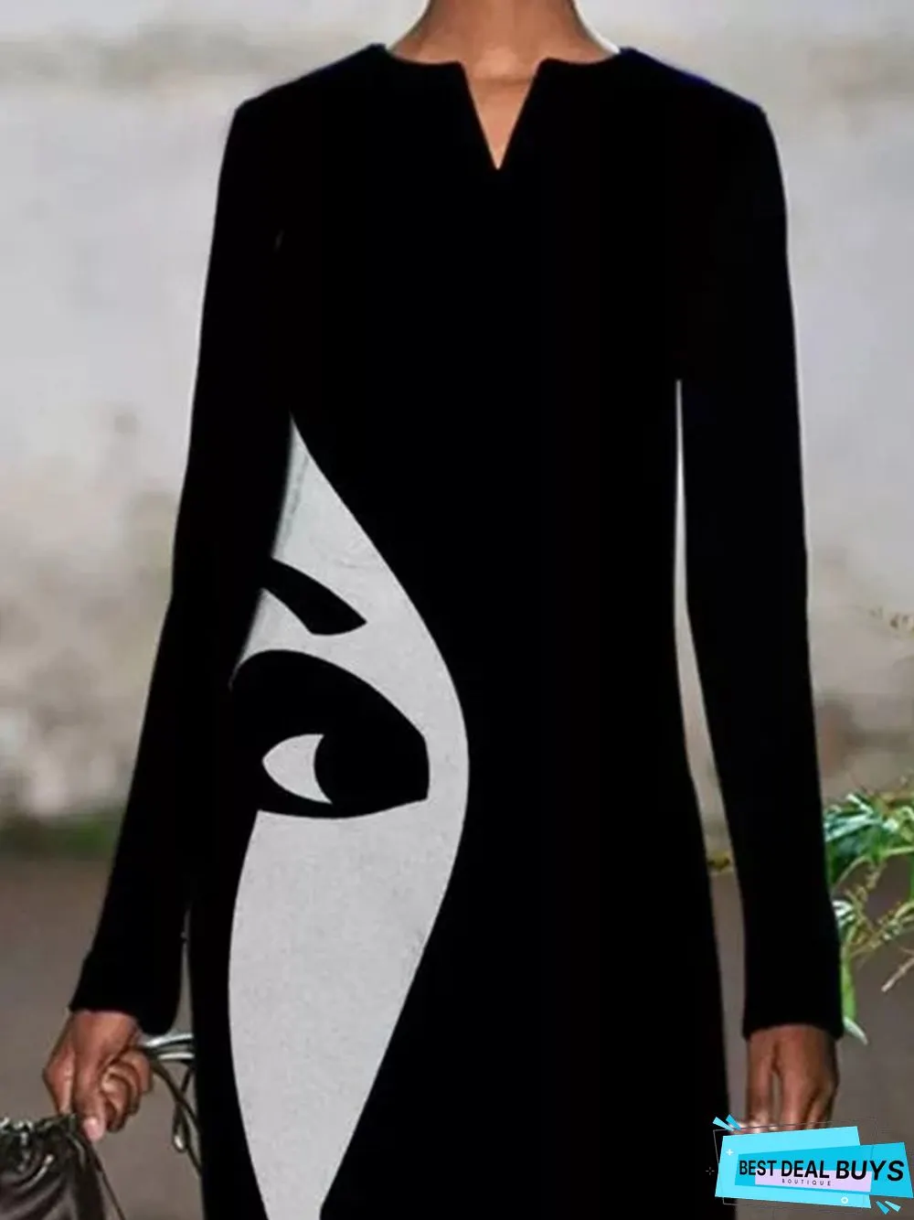 Printed Casual Long Sleeve Cotton-Blend Weaving Dress