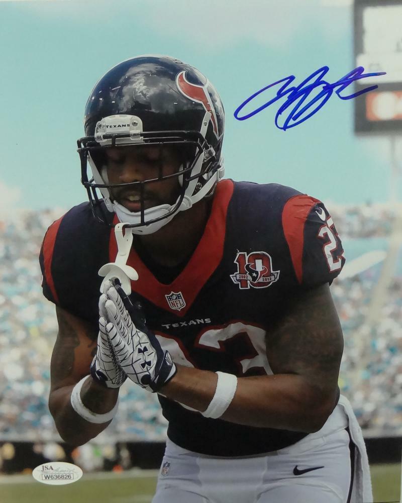 Arian Foster Autographed Texans 8x10 Bow Blue Jersey Photo Poster painting- JSA W Auth