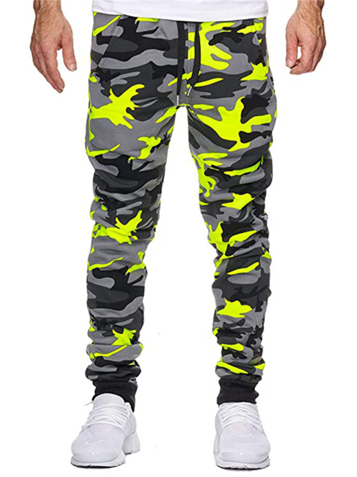 New Men's Casual Camouflage Mid-waist High Elastic Print Stretch Fabric Sports Jogging Trousers