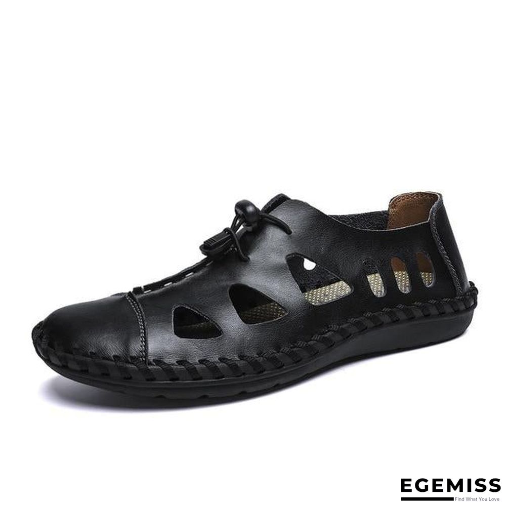 Men Breathable Genuine Leather Sandals Flats Fashion Casual Beach Shoes | EGEMISS