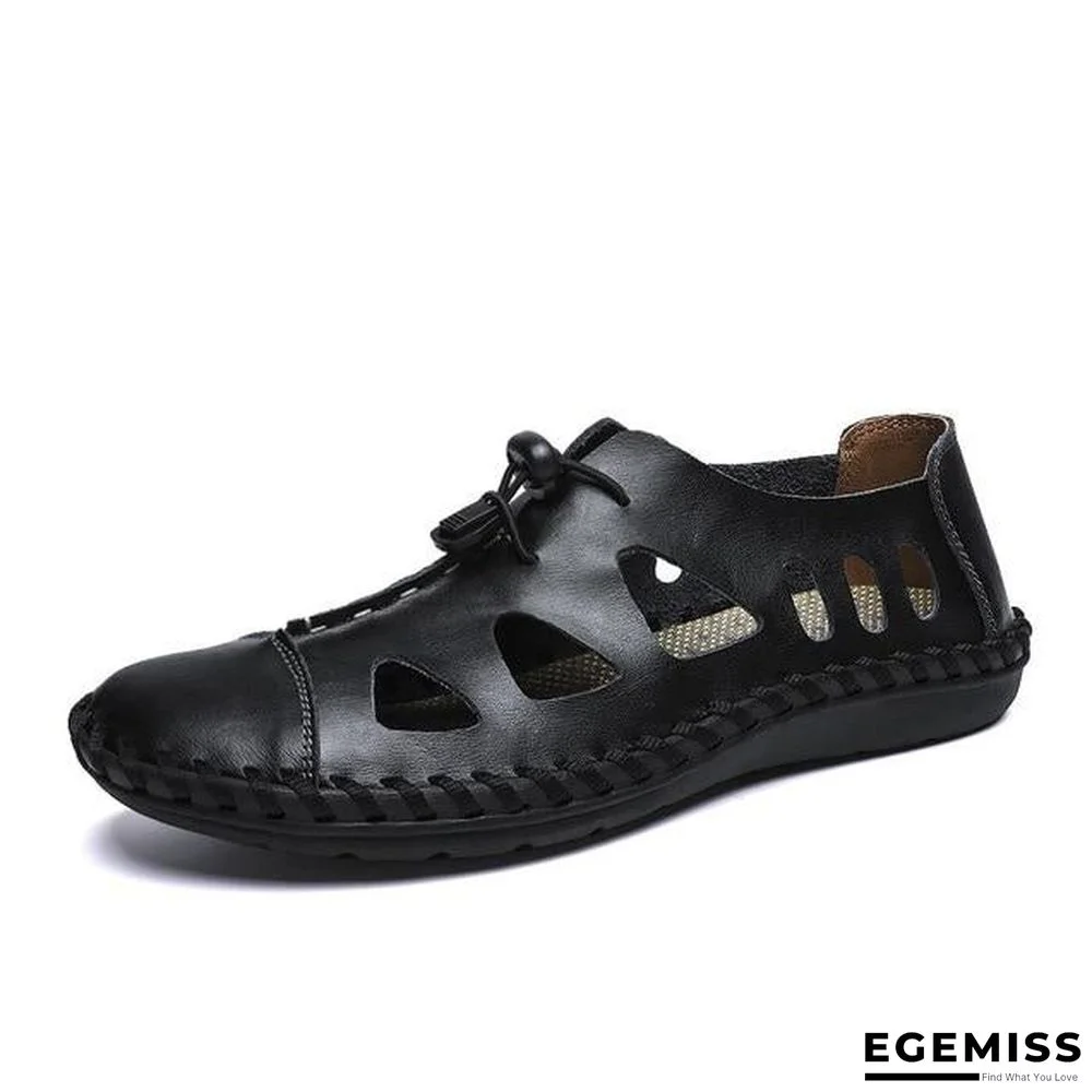 Men Breathable Genuine Leather Sandals Flats Fashion Casual Beach Shoes | EGEMISS