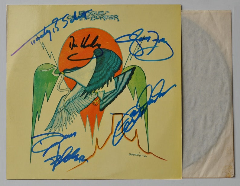 THE EAGLES BAND Signed Album X5 On The Boarder Glenn Frey, Don Henley, Don Felder, Joe Walsh, and Timothy B. Schmit wcoa