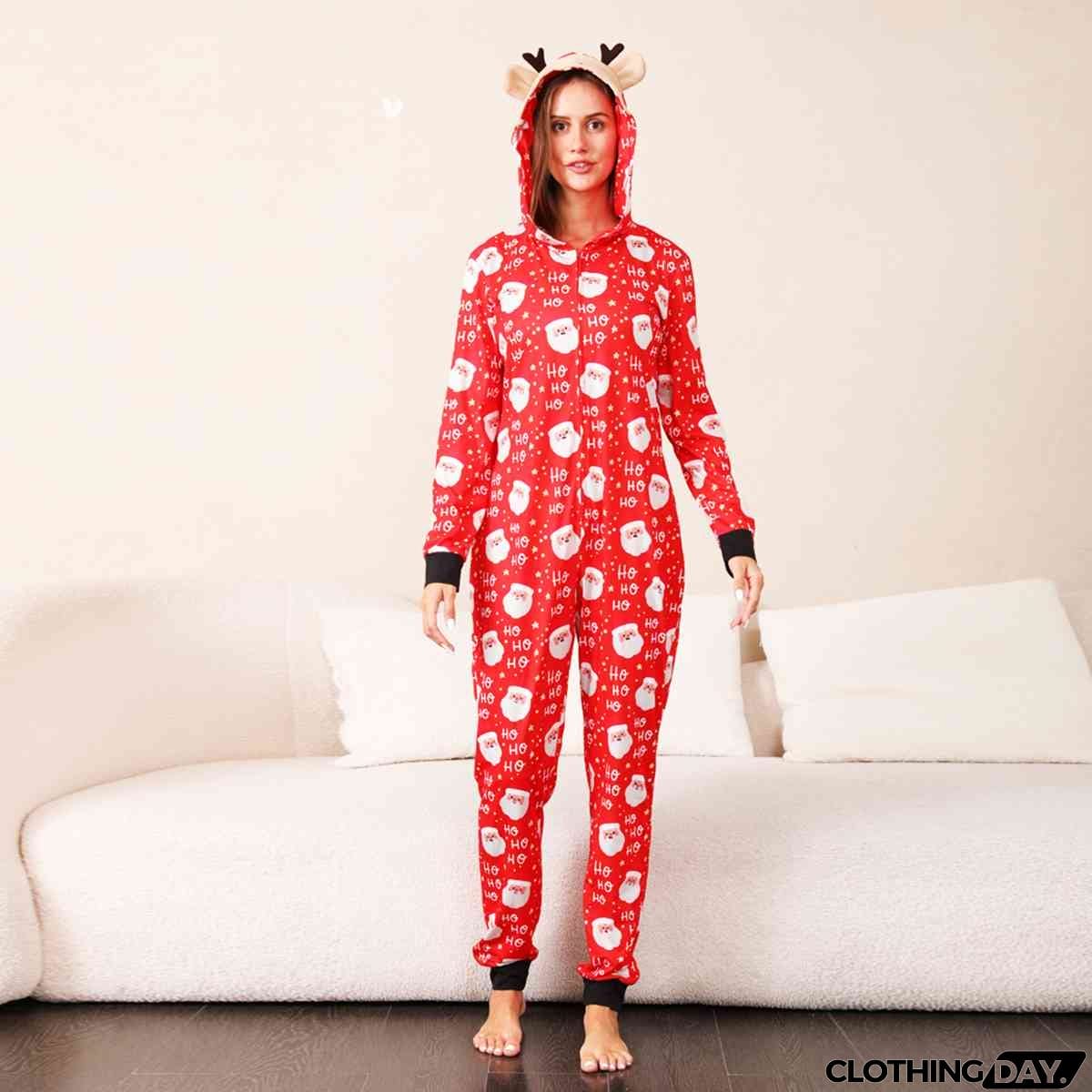 Santa Print Hooded Jumpsuit