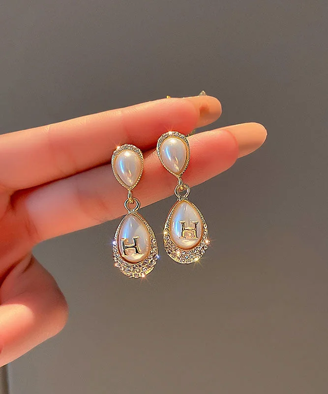 Modern Gold Alloy Zircon Pearl Graphic Water Drop Drop Earrings