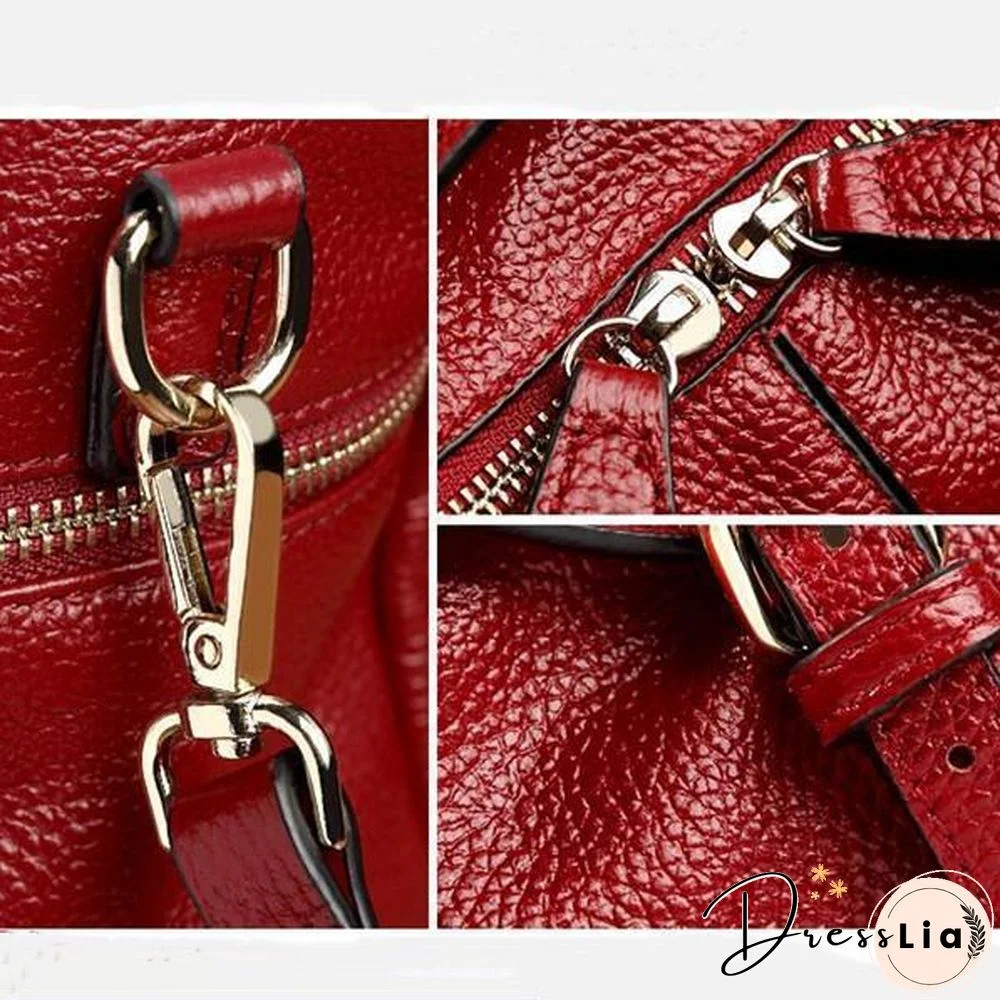 Cowhide PU Leather Handbag Multi Pockets Crossbody Bag