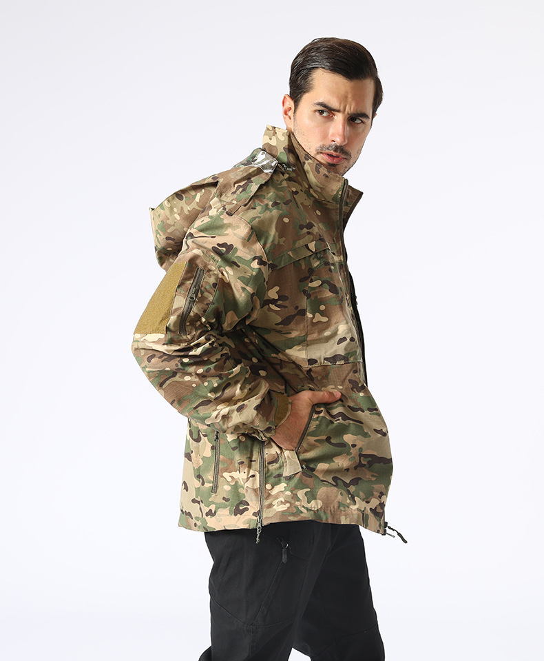 Tactical Jacket Camouflage Windbreaker Hooded Stand Collar Jacket Tactical Jacket Camouflage Windbreaker Hooded Stand Collar Jacket