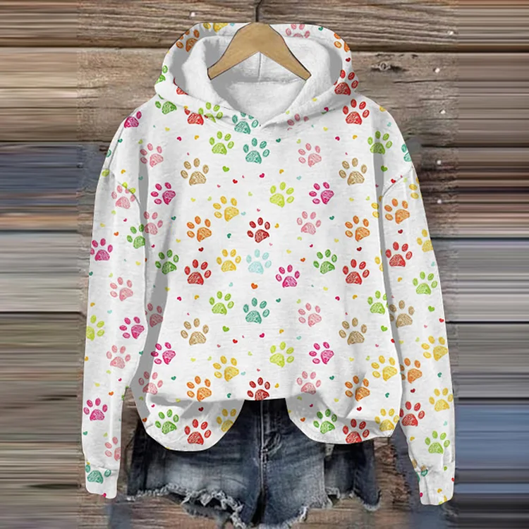 Dog Paw Print Long Sleeve Hoodie
